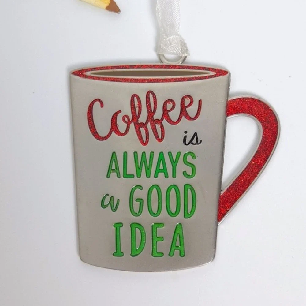 Silver Coffee Cup & Gold Reindeer Wind Chime Christmas‎ Ornaments (Set of 2)